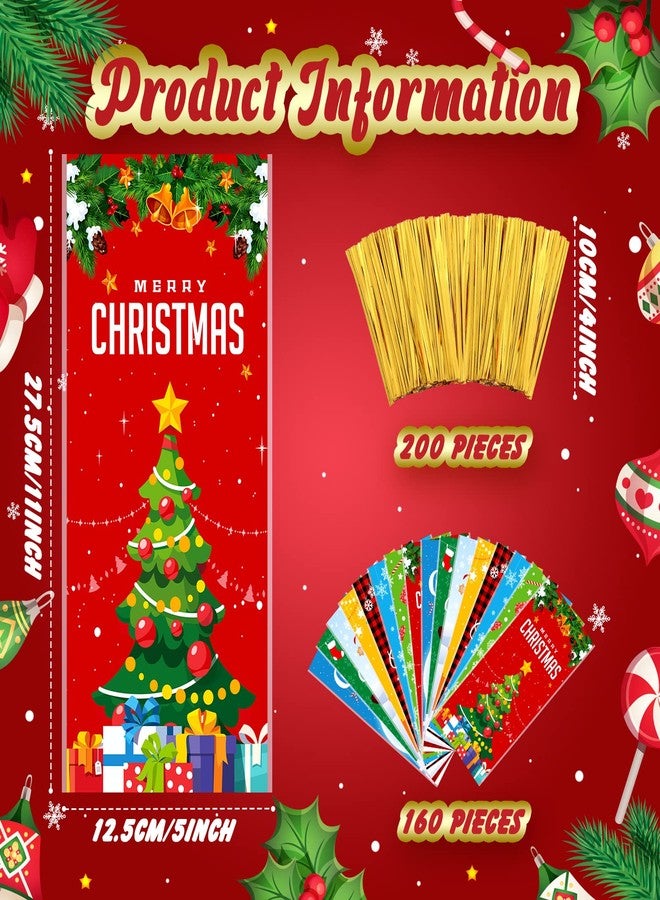 Hotop 160 Pcs Christmas Cellophane Treat Bags with 200 Twist Tie Christmas Goody Bags Holiday Treat Bags Christmas Treat Bags for Party Favors Treats Candy Gifts Holiday Christmas Goodie Bags - Image 2